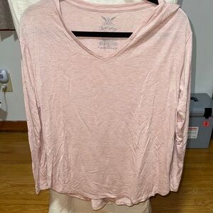 Faded Glory Light Pink Long Sleeve V-Neck Top